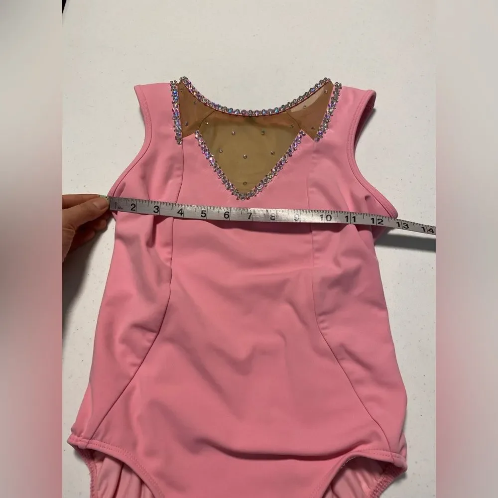 Five 5 Dance costume solo pink mesh leotard custom rhinestoned SA-Small adult